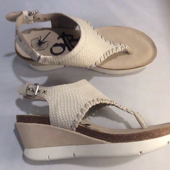 SOLD-OTBT Meditate Size 6.5M Beige Leather Thong Flip Flops Wedge Sandals -EUC - Picture 2 of 8